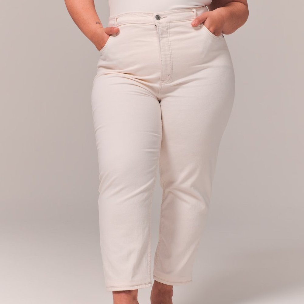 NWT Abercrombie & Fitch The Ankle Straight Ultra High Rise Cream Size 36 22 LONG - Picture 1 of 12